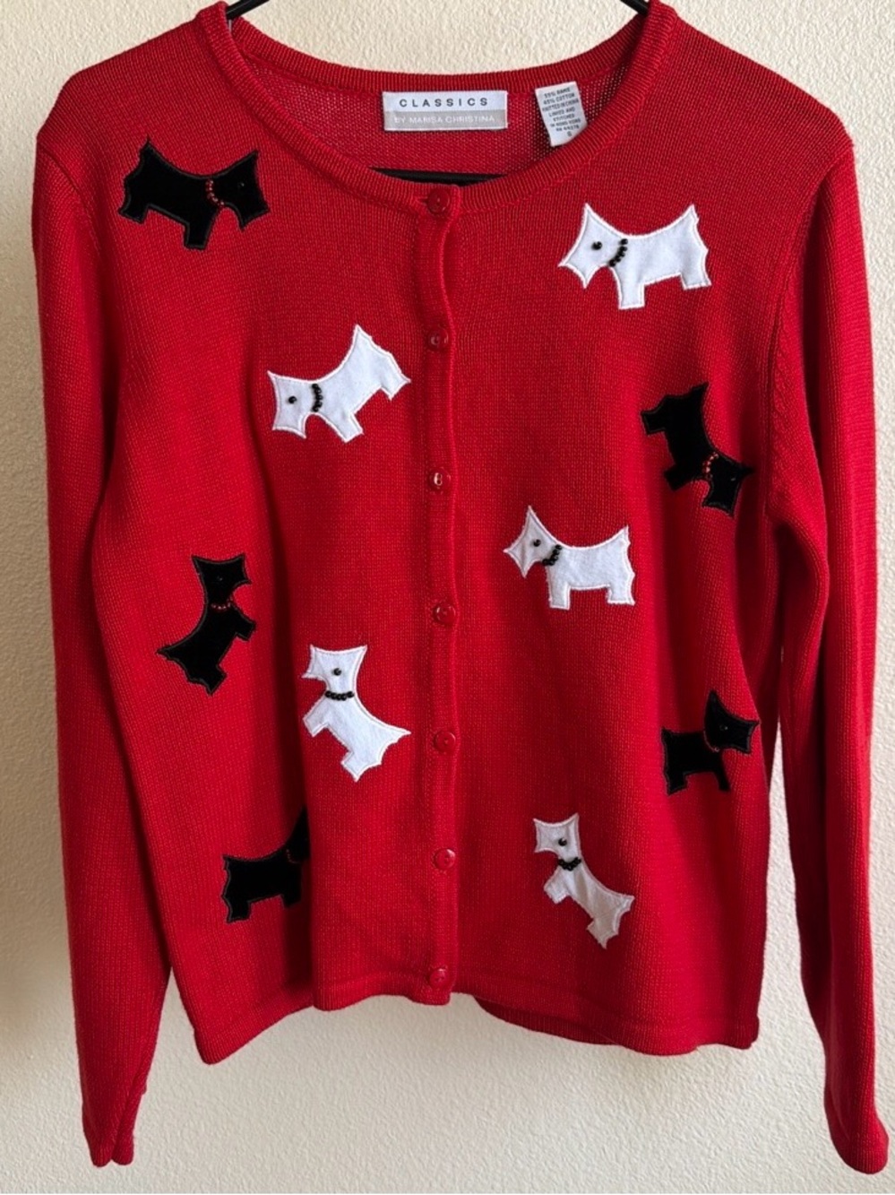 Marisa Christina Scottie Dog Novelty Knit Cardigan Sweater - Small